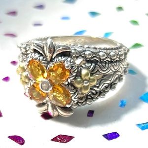 Sterling Silver Yellow Citrine Flower Ring